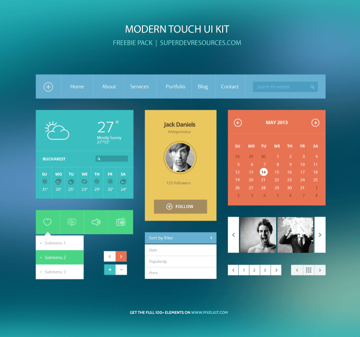 Free Modern Touch UI Kit from Pixelkit - Super Dev Resources