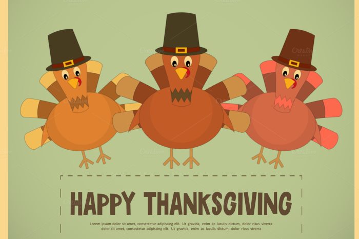 Thanksgiving Day. Retro Posters Set with Cartoon Turkey. Vector Illustration.