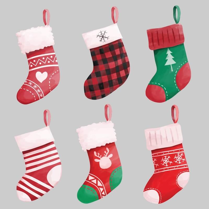 collection of watercolor christmas stockings free vector