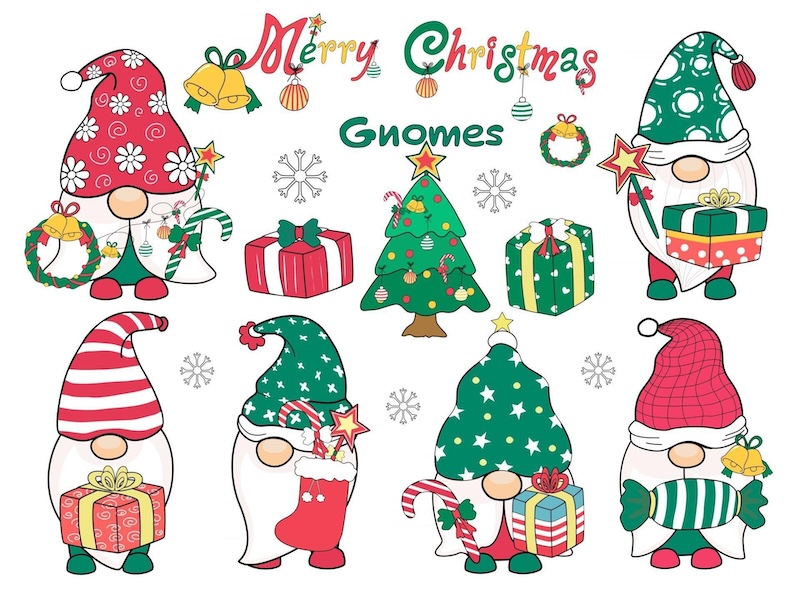 doodle style christmas gnomes vector