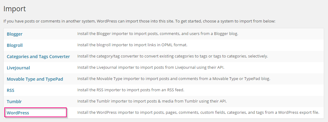 Import WordPress data