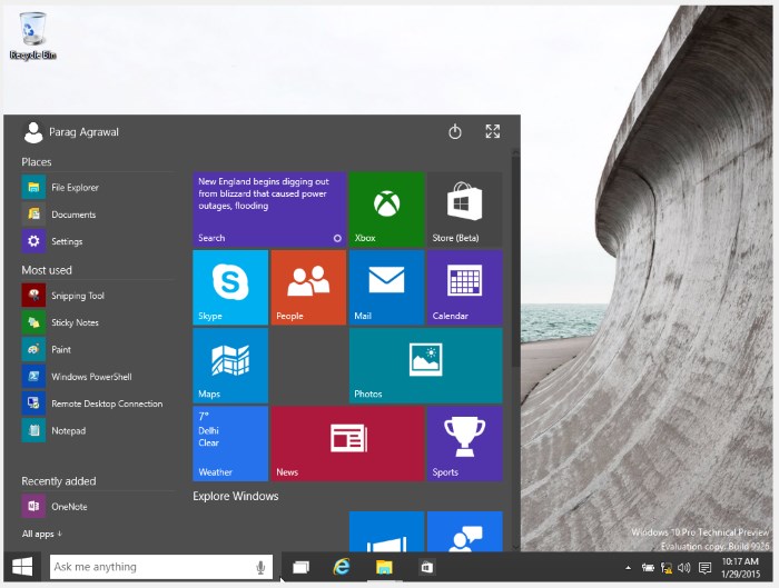 windows 10 start menu