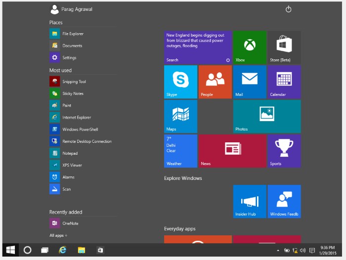 windows 10 settings tablet mode start menu