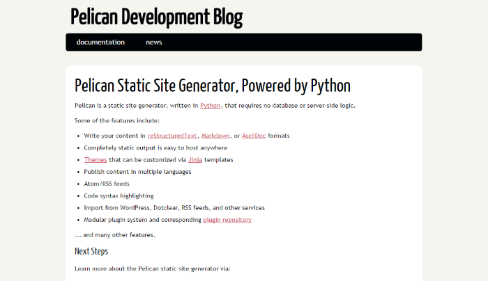 Pelican Python static site builder