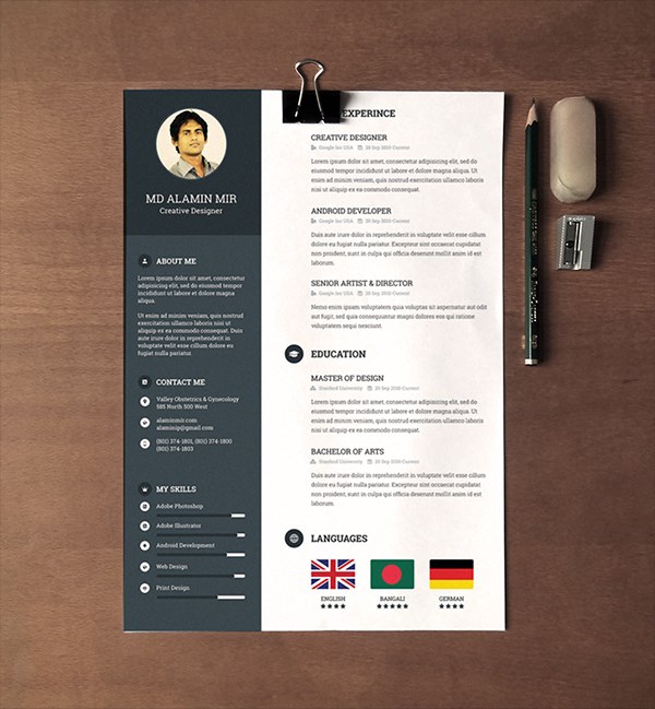 28 Minimal &amp; Creative Resume Templates - PSD, Word &amp; AI ...