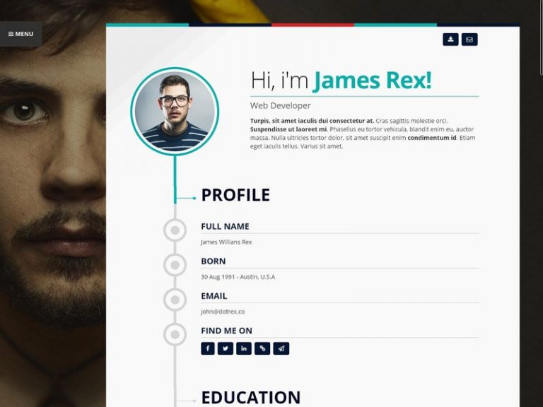 30+ Professional HTML & CSS Resume Templates for Free Download (and ...
