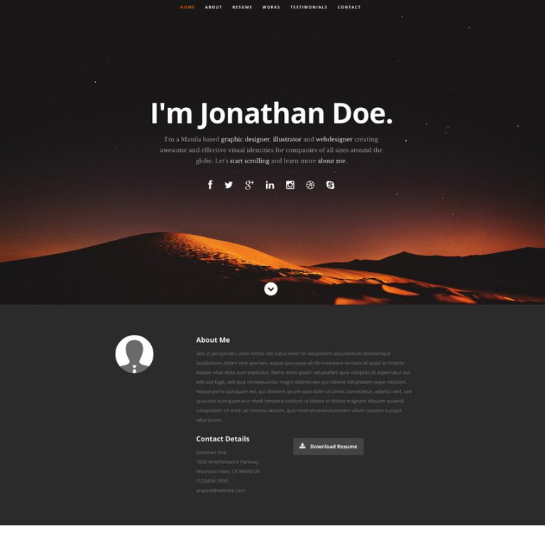 simple resume website template free