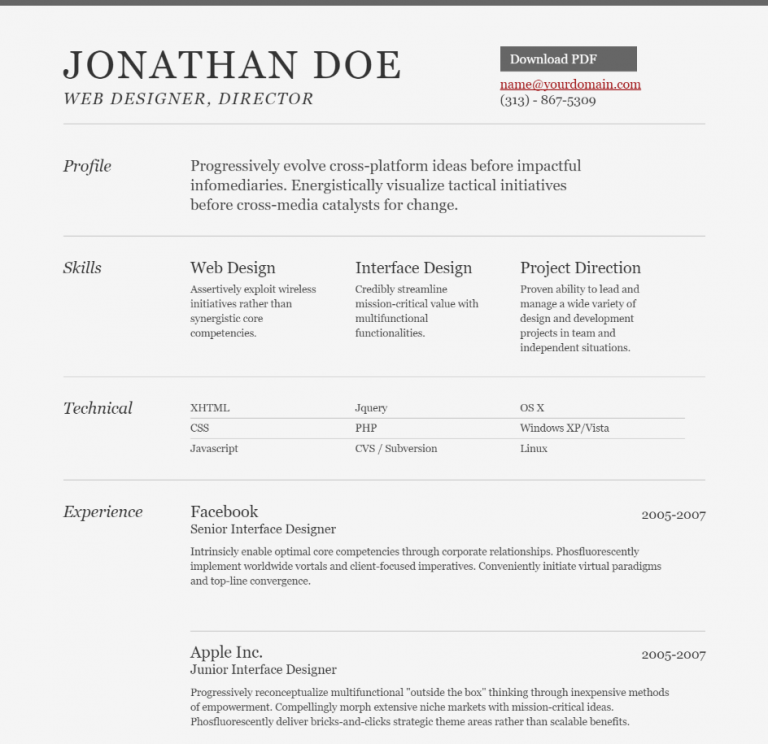 25 Professional HTML CSS Resume Templates For Free Download and 