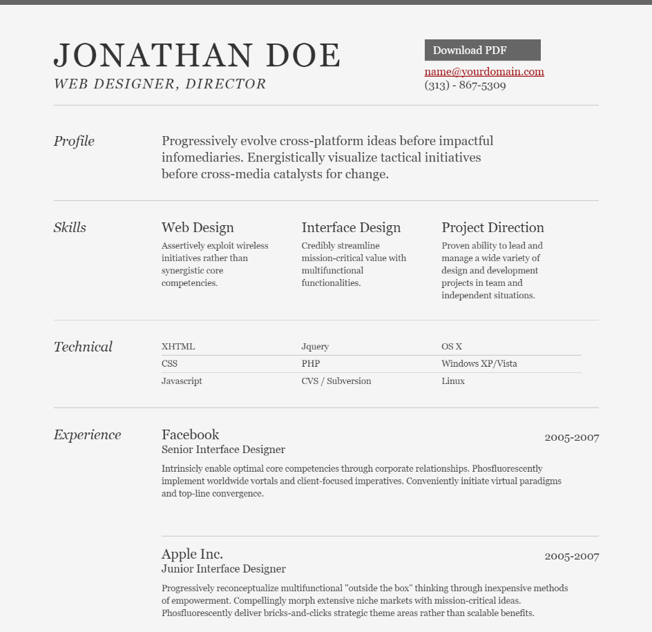 w3school html css resume template free download
