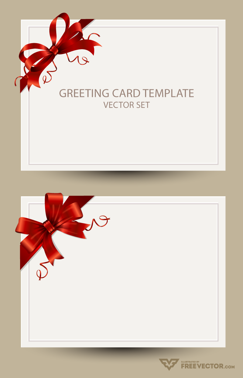 Freebie: Greeting Card Templates with Red Bow – AI, EPS, PSD & PNG