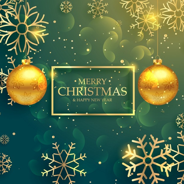 green-christmas-background-with-golden-snowflakes