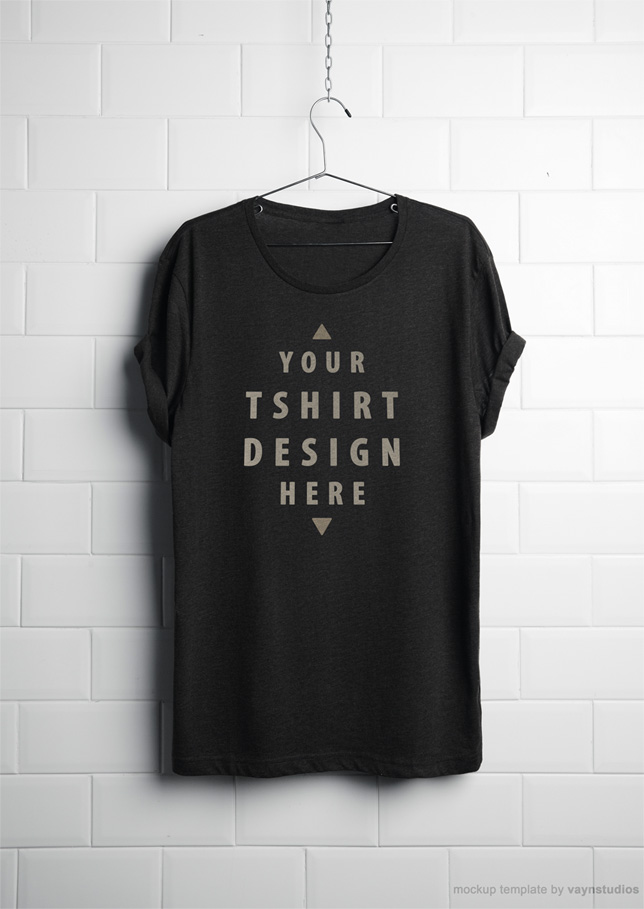 Dark t-shirt on a hanger mockup