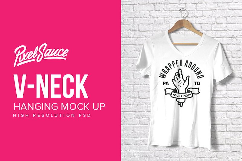 Mockup for v-neck t shirt on a hanger