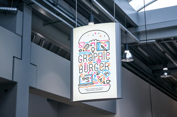 Indoor advertising poster psd mockup