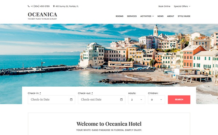 Oceanica - Hotel Booking WordPress Theme