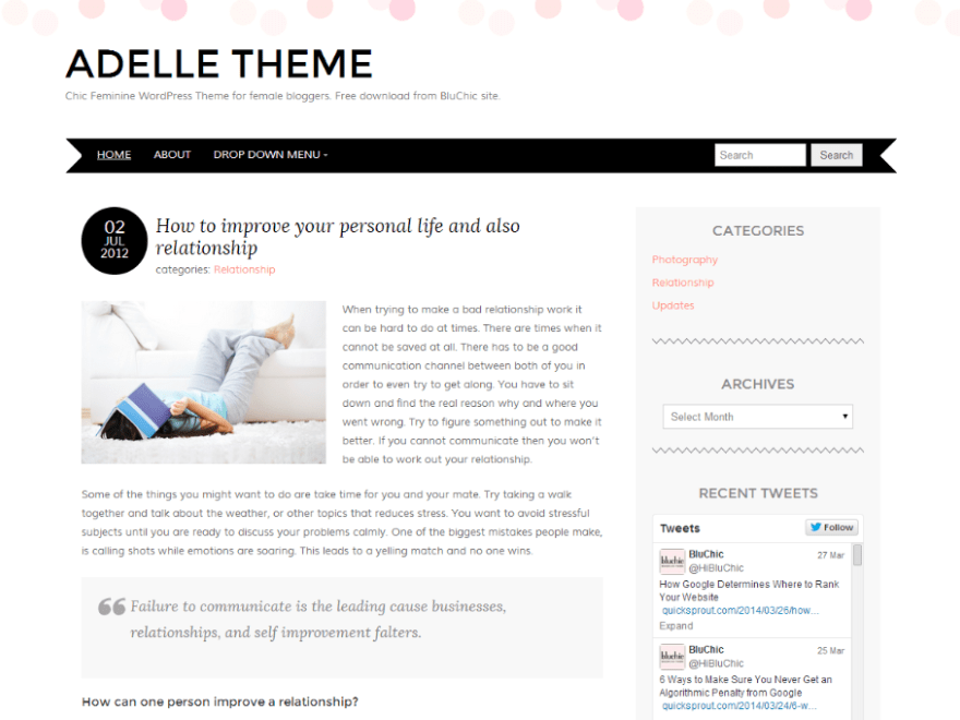 Adelle - Free Feminine WordPress Theme