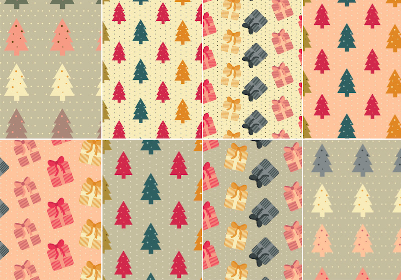 8 Free Christmas themed Patterns with trees and presents