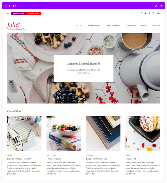 Juliet - Feminine WordPress theme for lifestyle bloggers