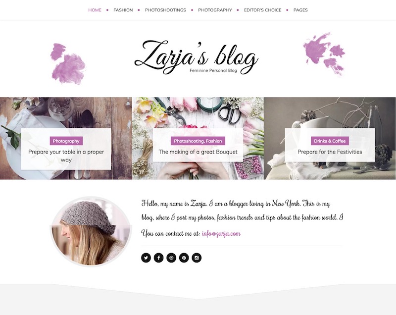 Zarja Feminine Blog Theme