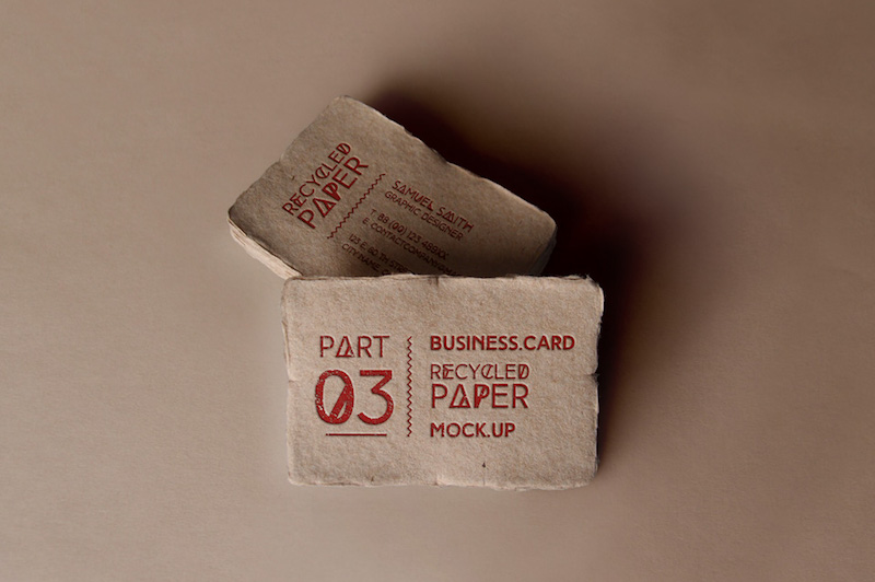 Free mockup for business cards printed on recycled paper