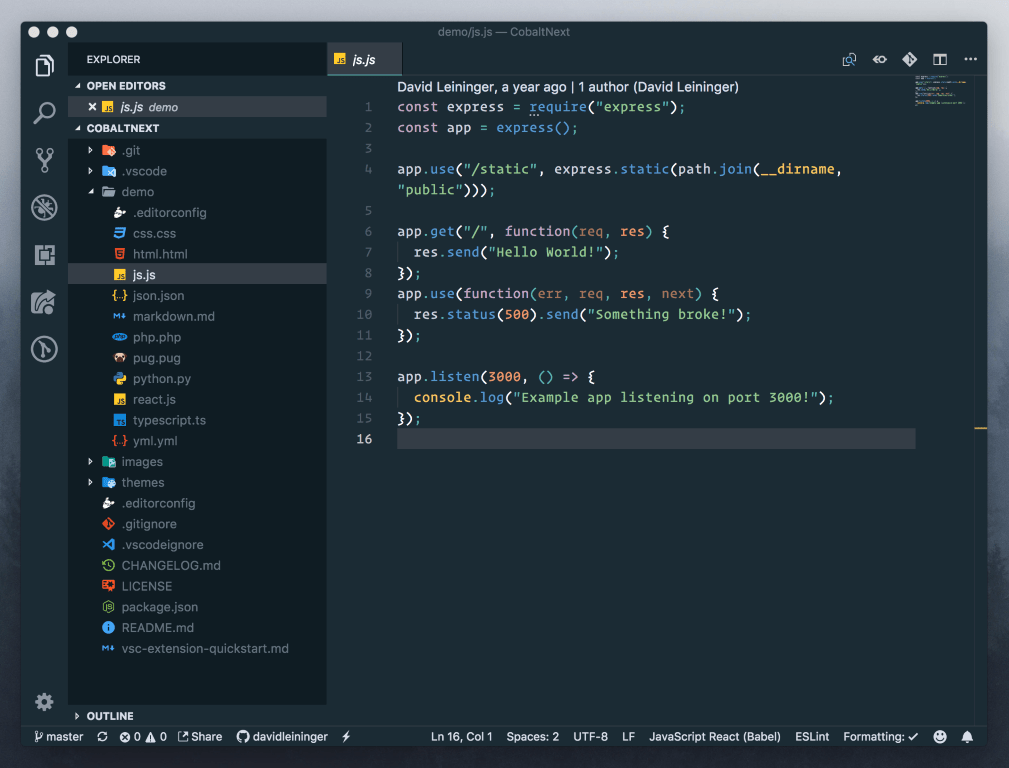 cobalt next dark theme vscode