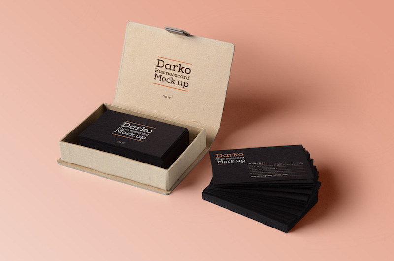 Free mockup of Business Cards with box