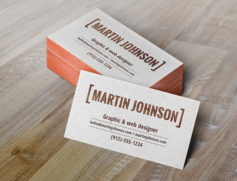 Mockup of business cards with letterpress effect