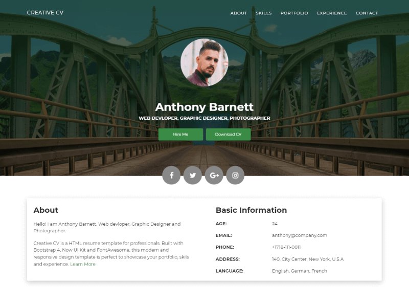 Bootstrap Resume Template Free from superdevresources.com