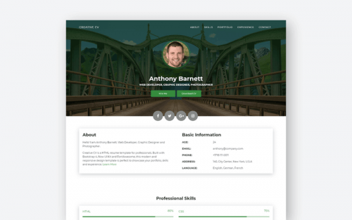 30+ Professional HTML & CSS Resume Templates for Free Download (and ...