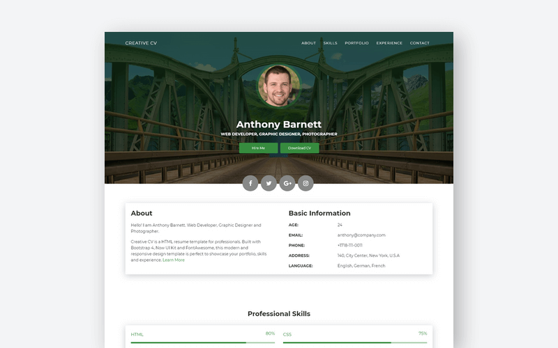 25 Professional HTML & CSS Resume Templates for Free Download (and