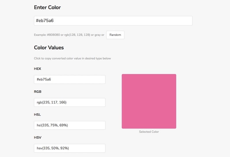 color values in different formats