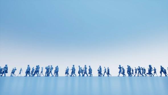 Blue Crowd Tiny Peoples Walk Background