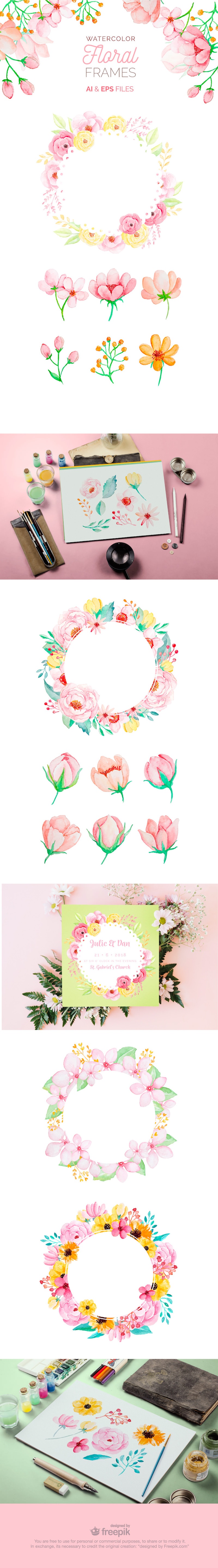 free watercolor floral frames vectors