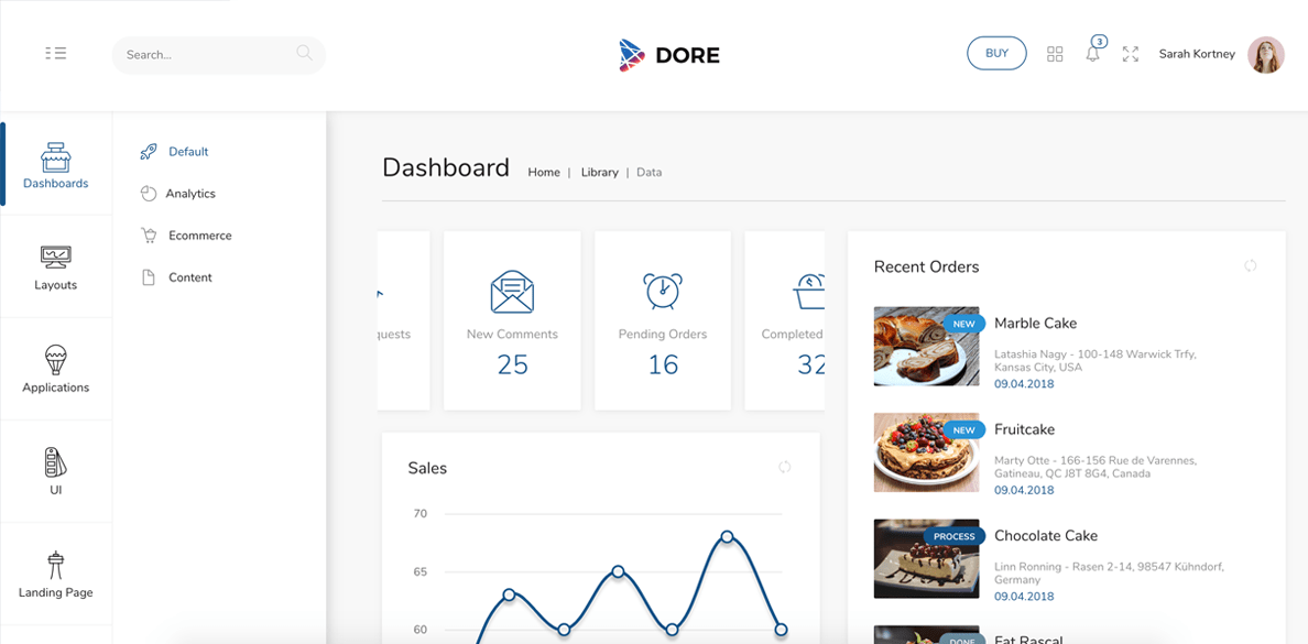 dore admin template and landing page