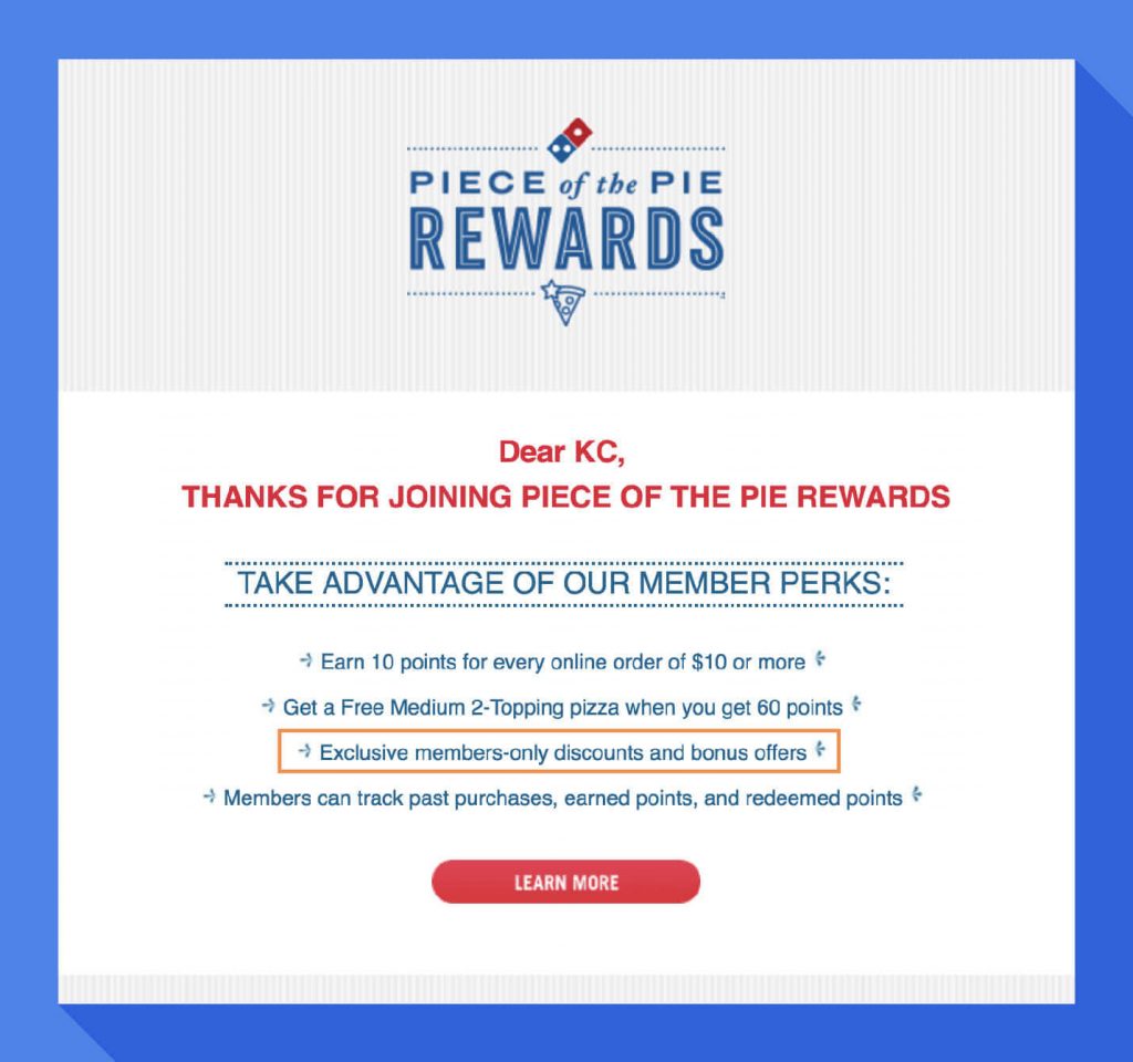 piece of the pie rewards email