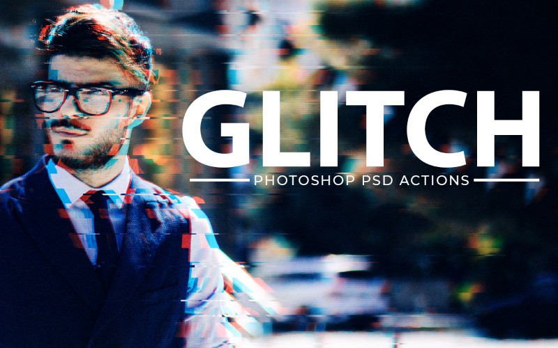 free glitch photoshop psd action kit