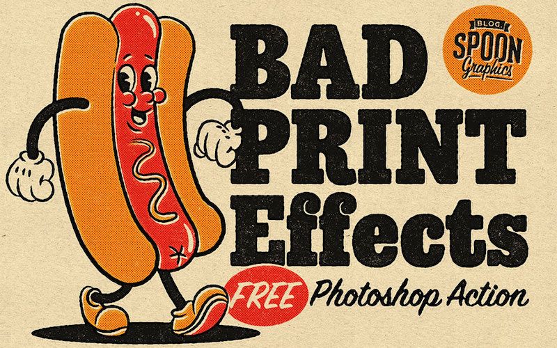 free retro print effects action photoshop