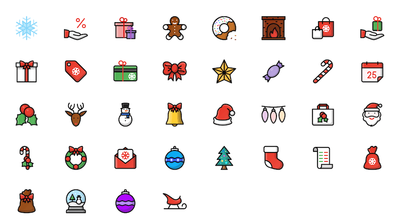 free color outline christmas icons