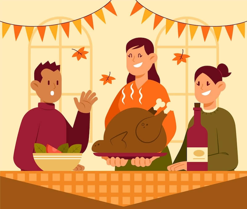 hand drawn flat illustration people celebrating thanksgiving