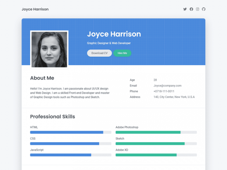 sample resume using html and css