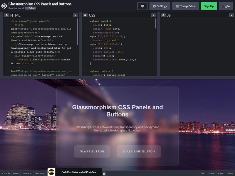 Glassmorphism CSS Panels and
