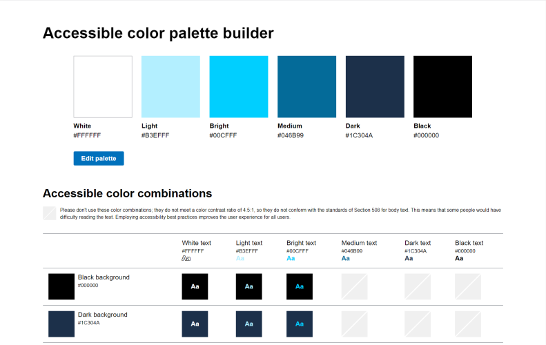 Accessible color palette builder