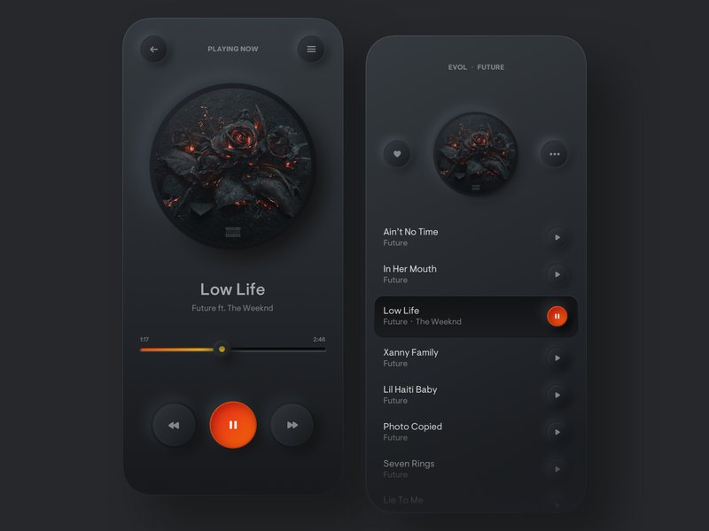 Simple Music Player Dark UI Neumorphism