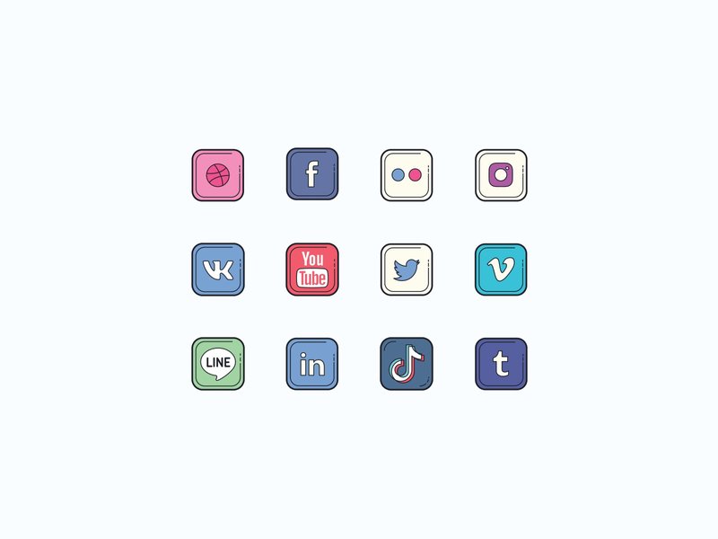 Social Logos Color handdrawn