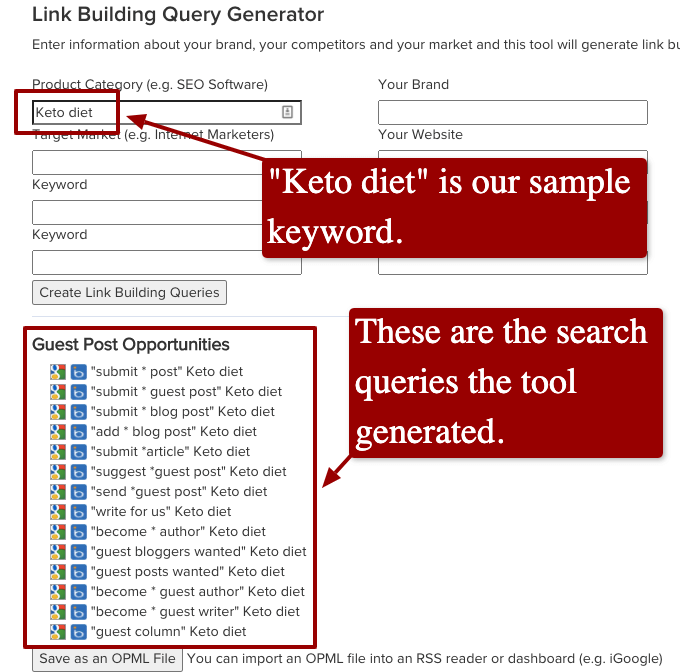 link building query generator