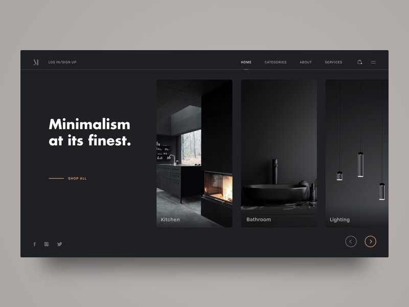 Minimal Interior Design Shop Dark UI