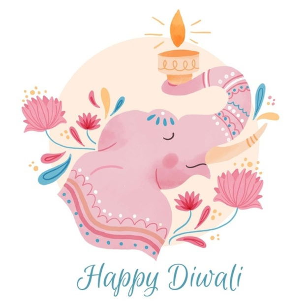 happy diwali card elephant