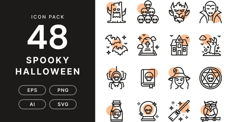 spooky halloween line icon pack