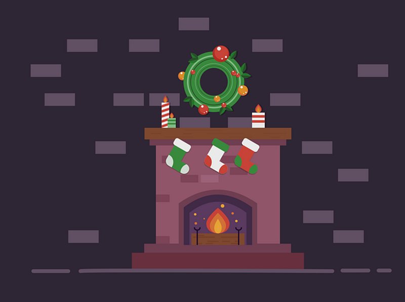 Christmas Fireplace Stocking SVG Illustration