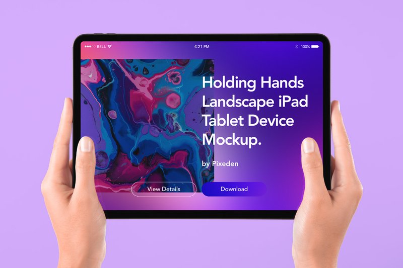 hands holding iPad landscape mockup